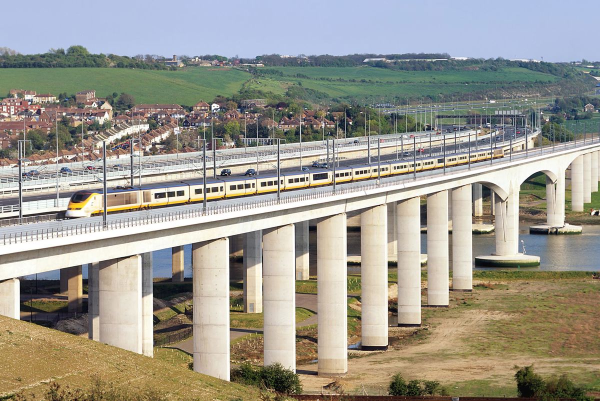 High Speed 1 train crossing the Medway in Kent