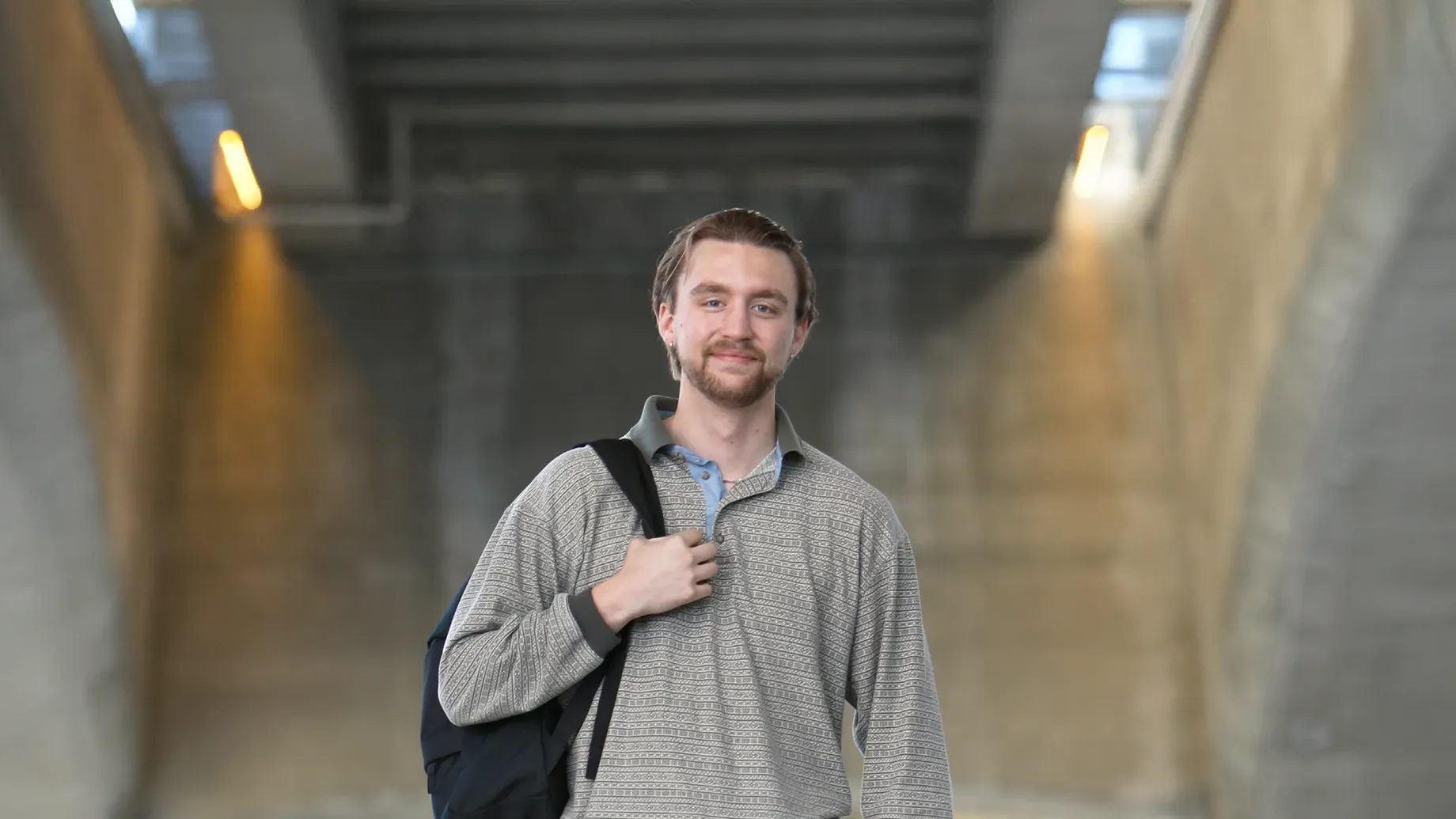 A man with a backpack.