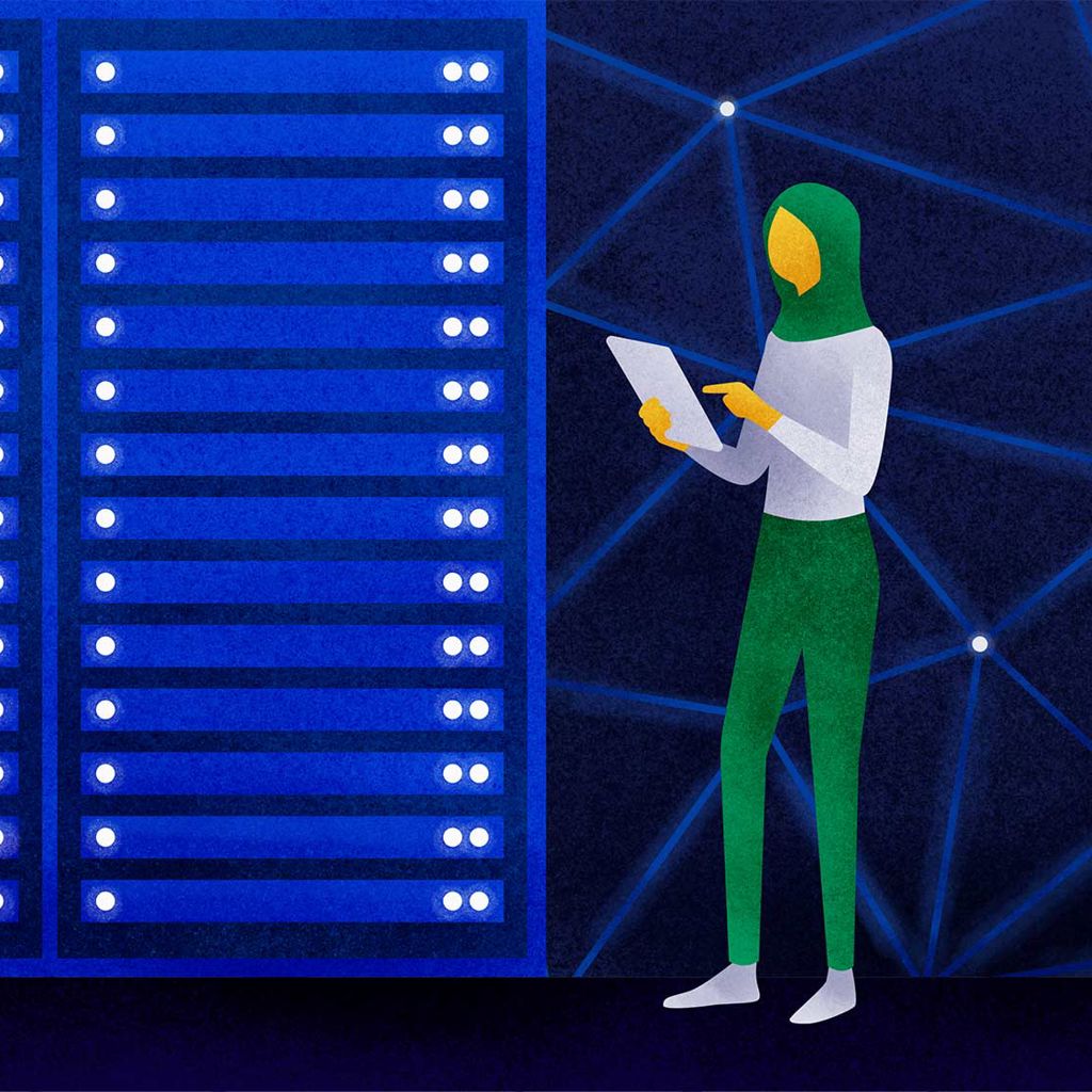 An illustration of person designing a data centre