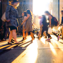 Women walking across a street