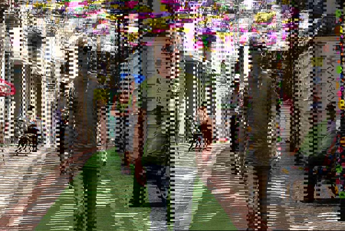 Man walking along a city street