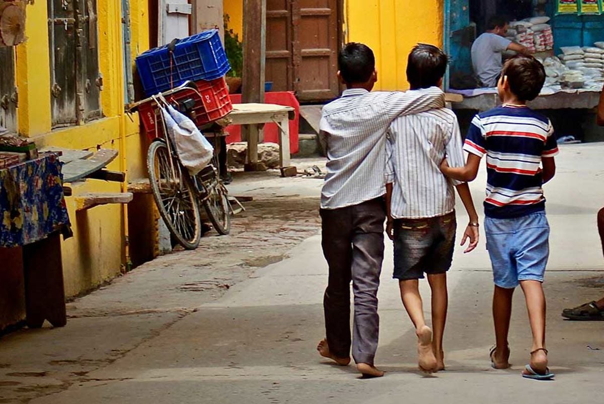 Children walking along a street