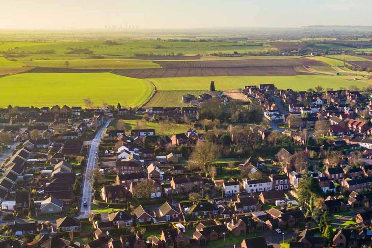 Aerial view of a suburban setting