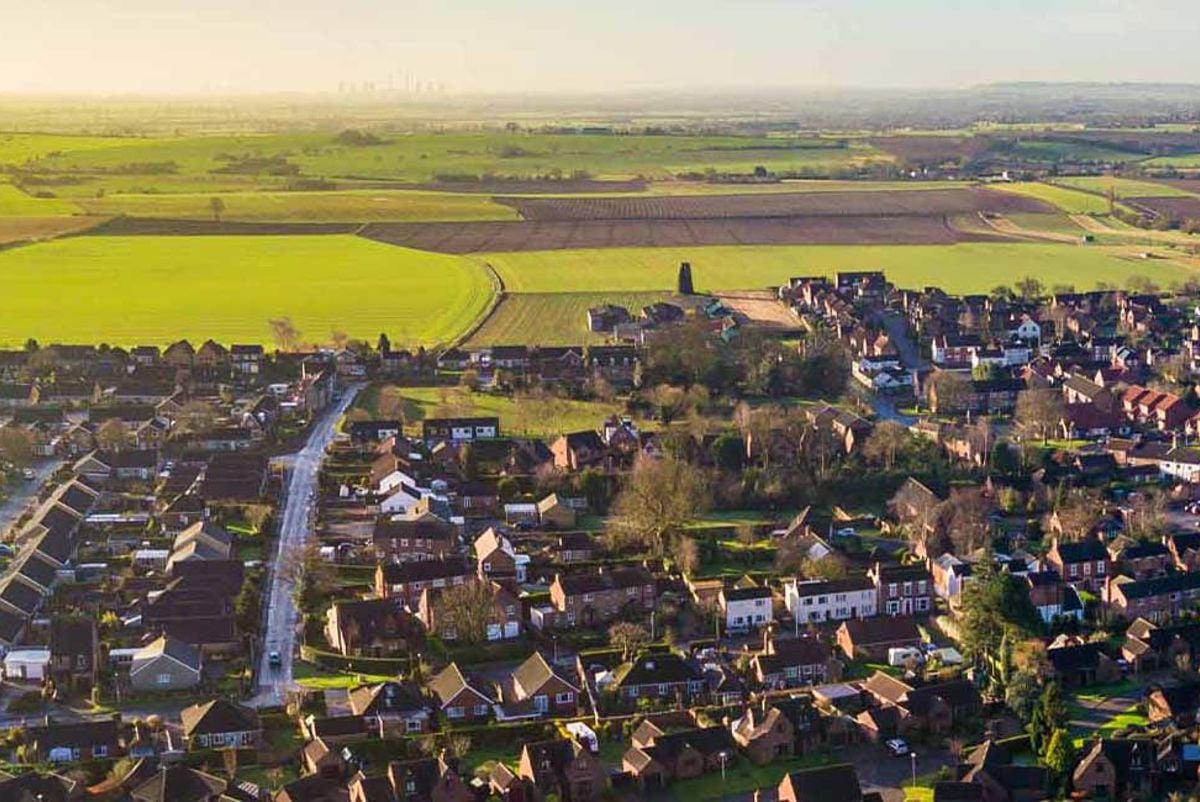 Aerial view of a suburban setting