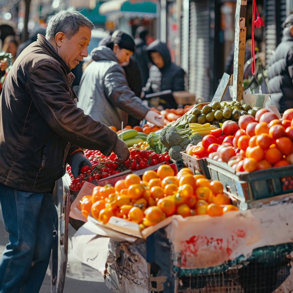 Man at a fruit and vegetable stand