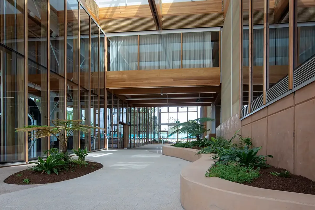 A building with glass walls.