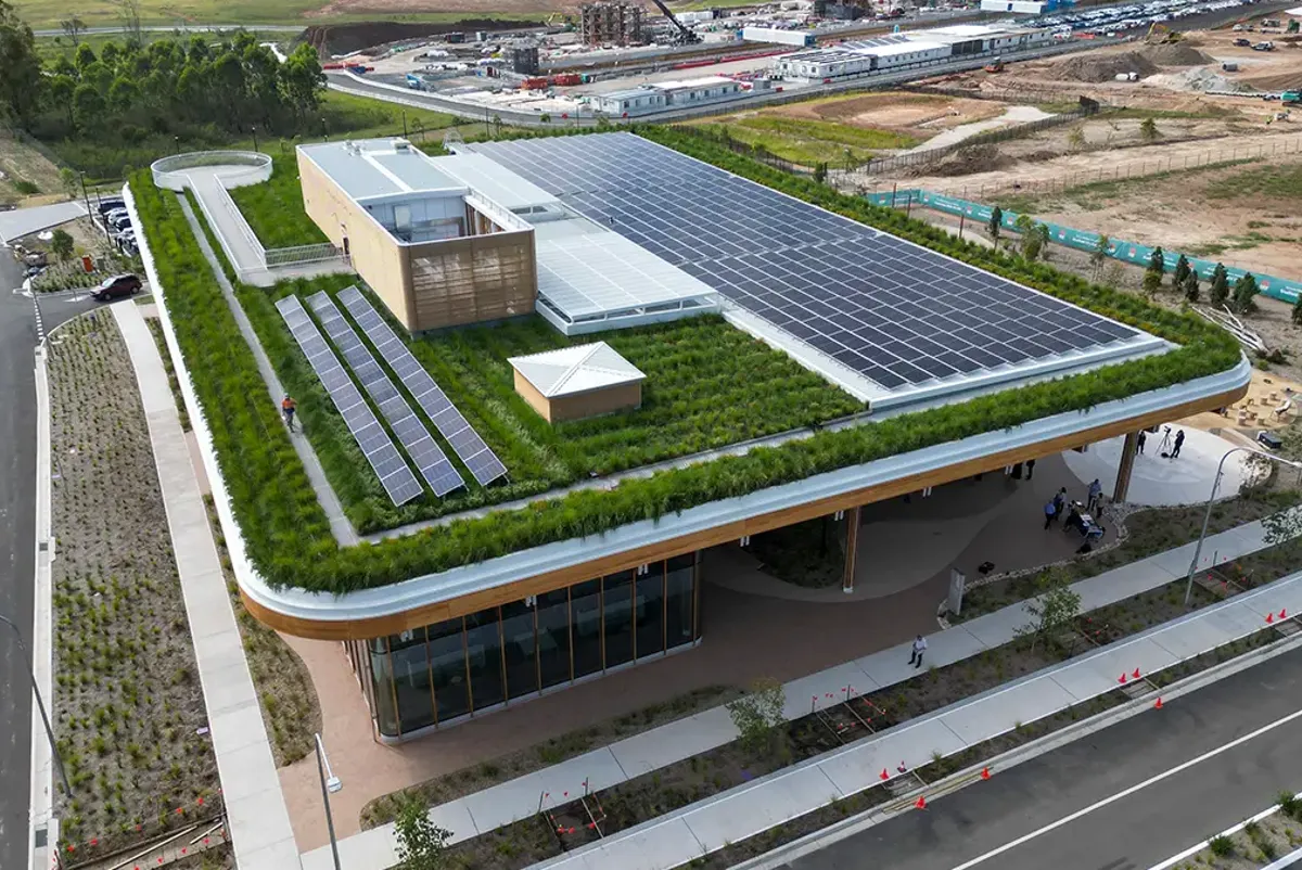 A building with a parking lot.