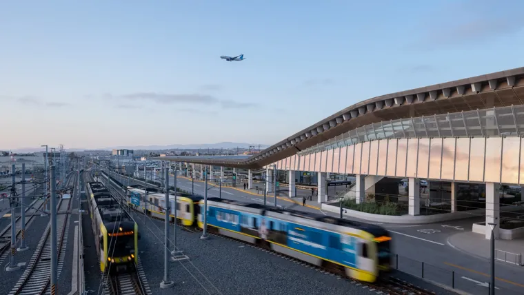 A train is on the tracks.