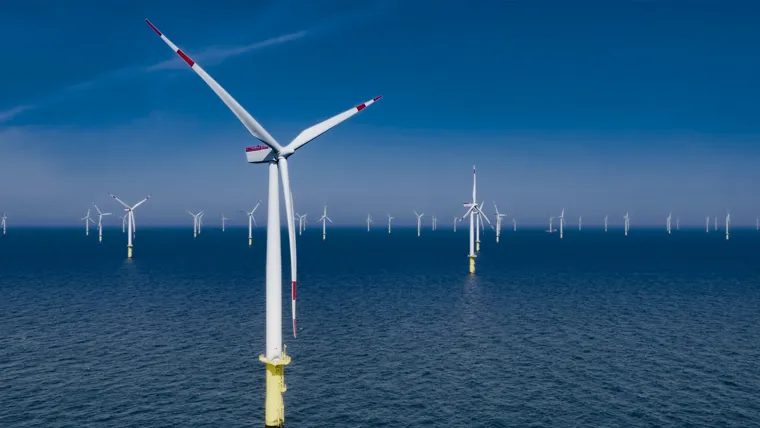 A group of wind turbines in the sea