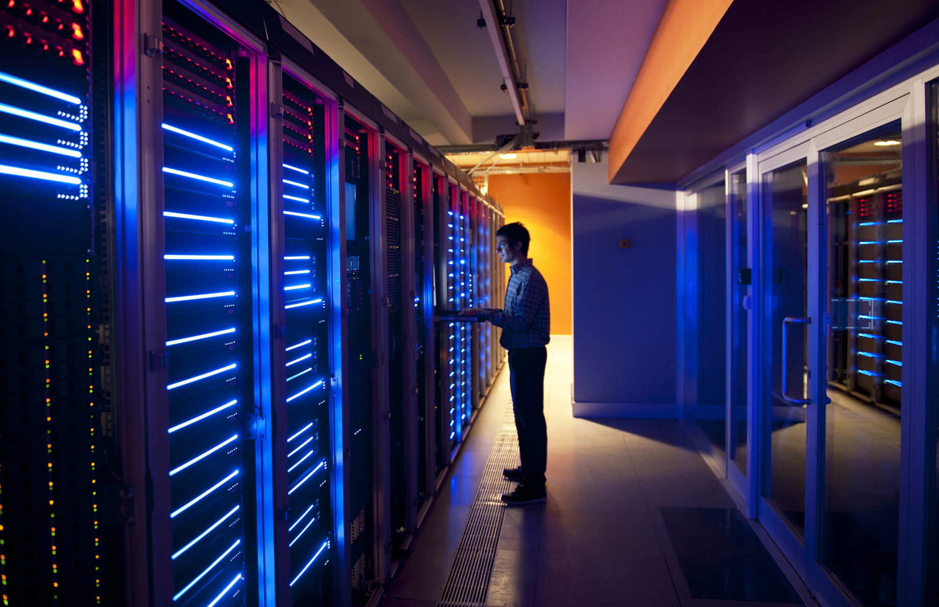 Man inside a data centre