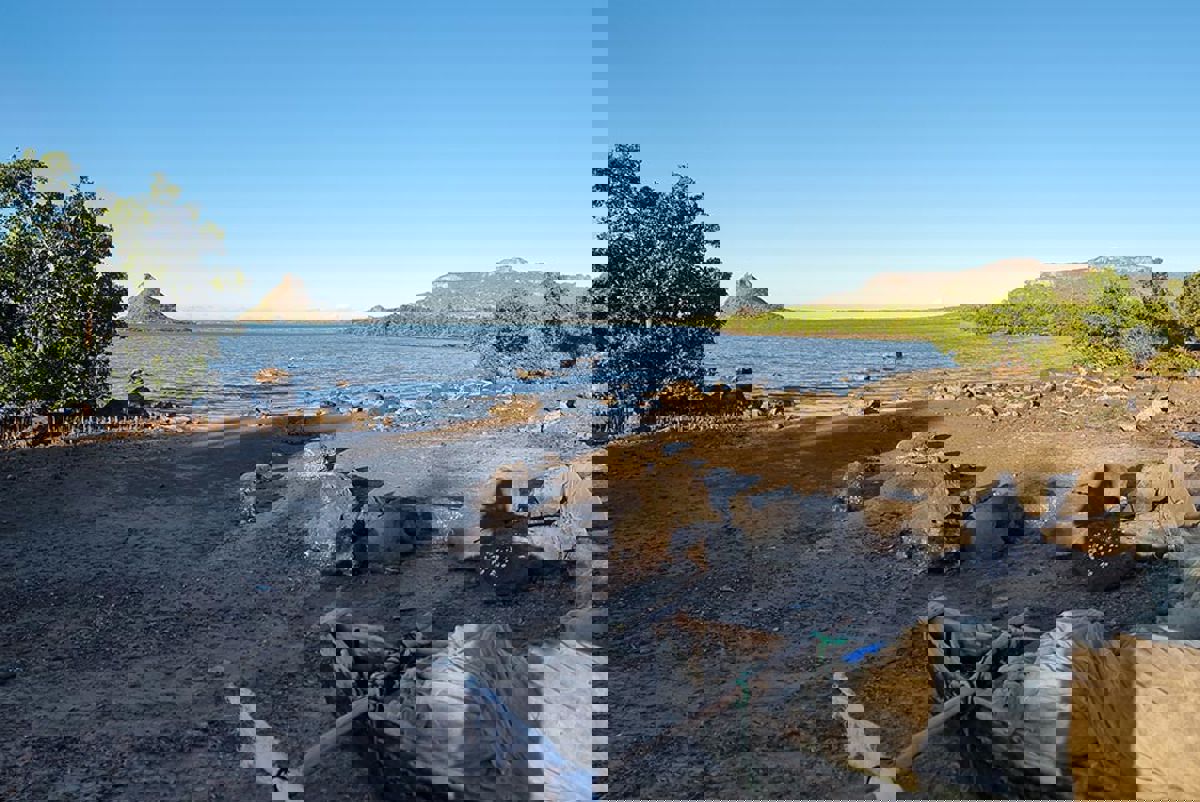 Lake under a blue sky