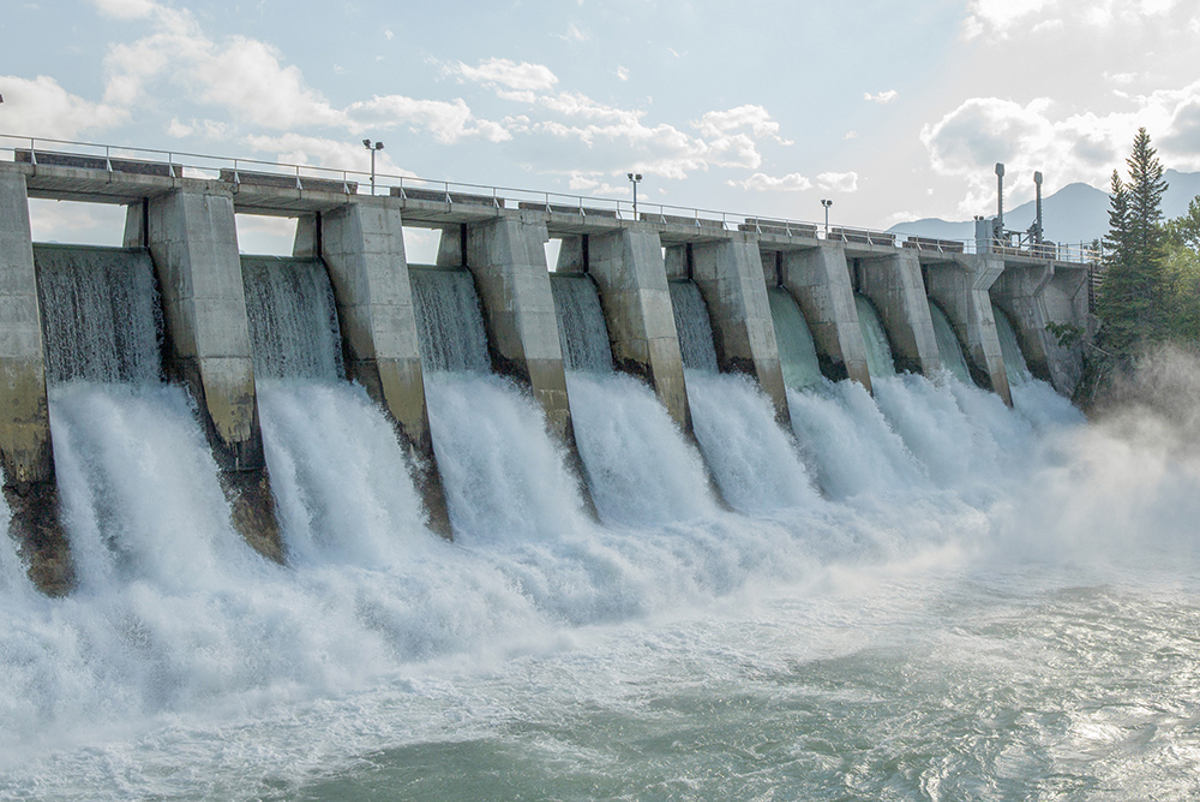 Dam with water cascading through it