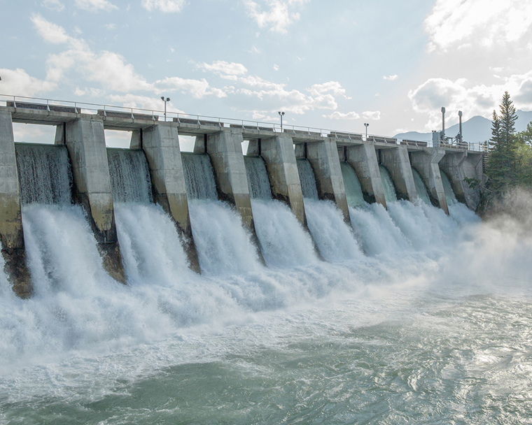 Dam with water cascading through it