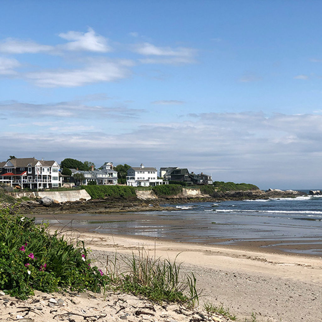 A coastline with houses along the beach