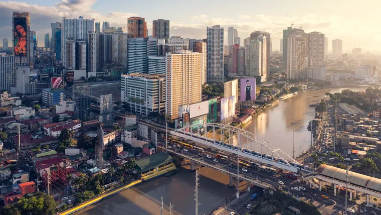 A large city with a river running through it.