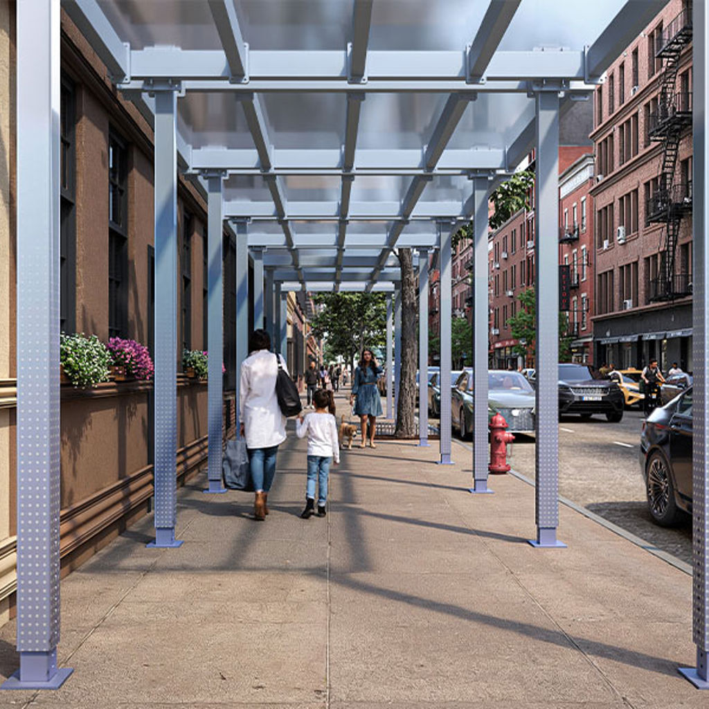 People walking on a sidewalk.