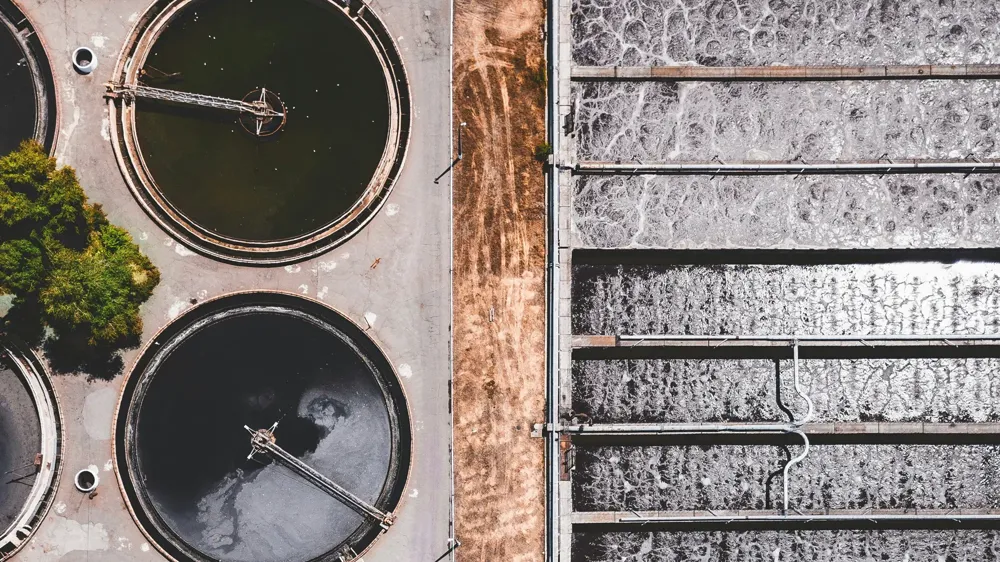 Aerial view of a water treatment plant