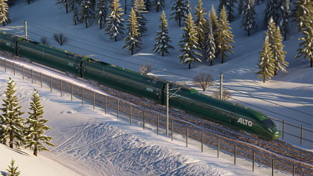 A train on the railway tracks.