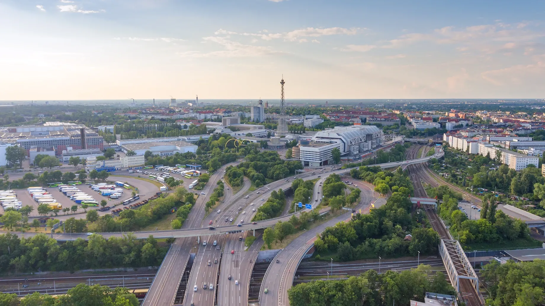 Birds eye view of the motorway junftion Berlin. © shutterstock