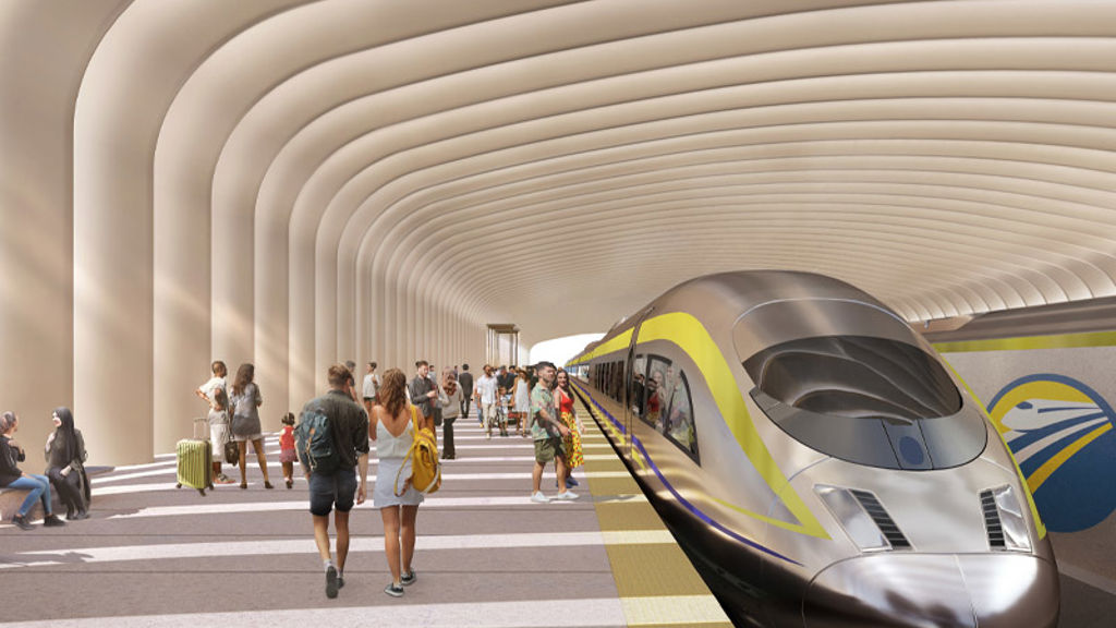 Render of a California High Speed Rail station platform