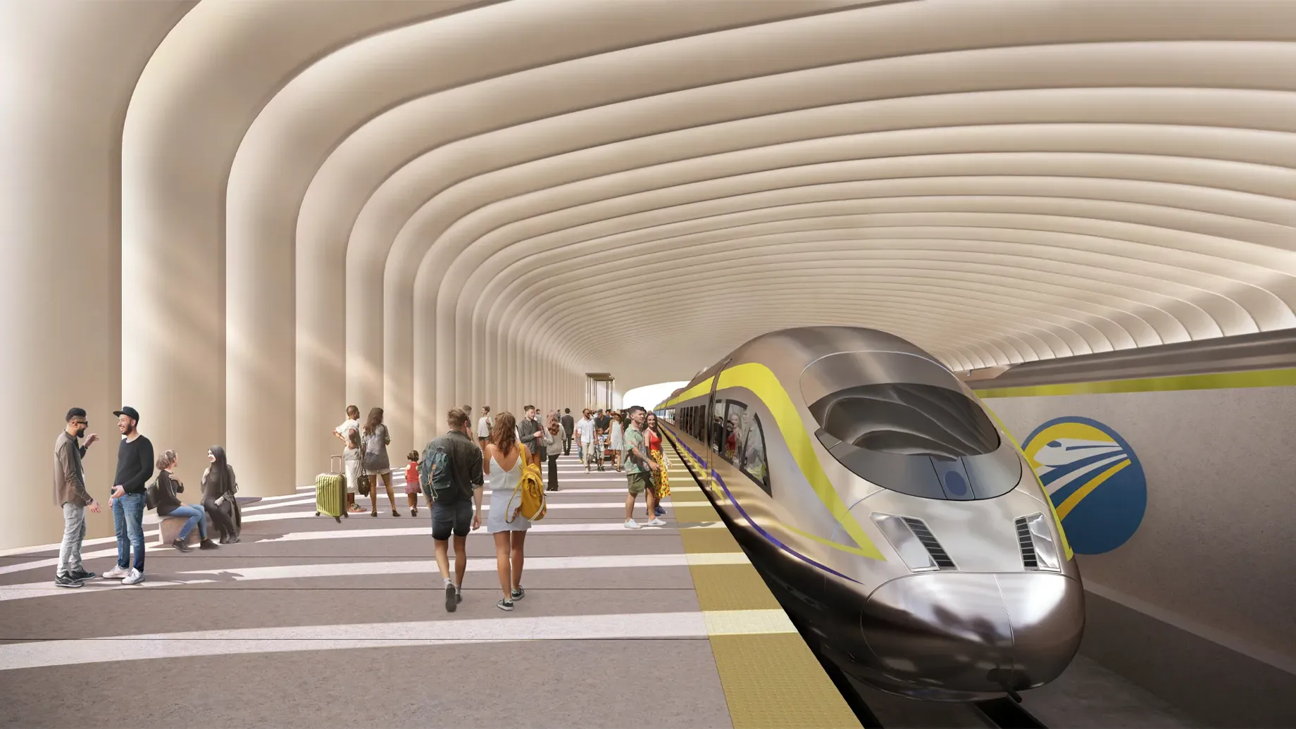 Render of a California High Speed Rail station platform