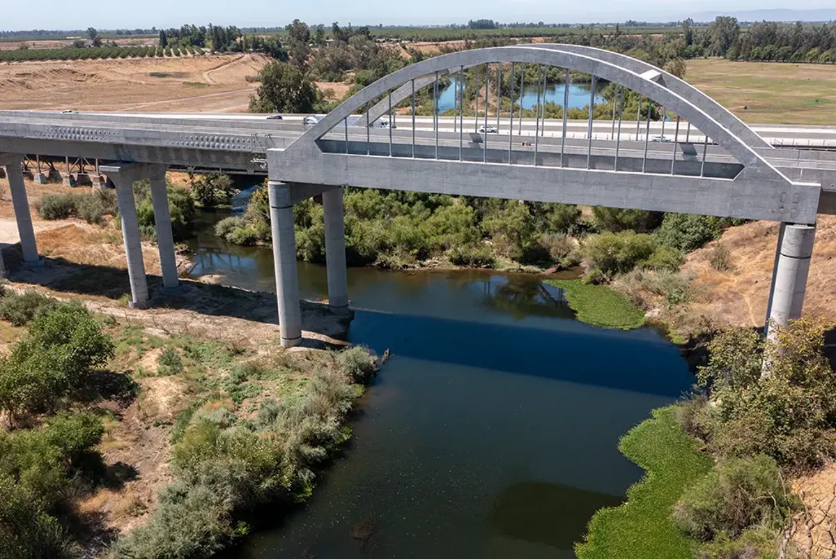 Elevated viaduct to carry high-speed rail over the San Joaquin River in the Central Valley of California