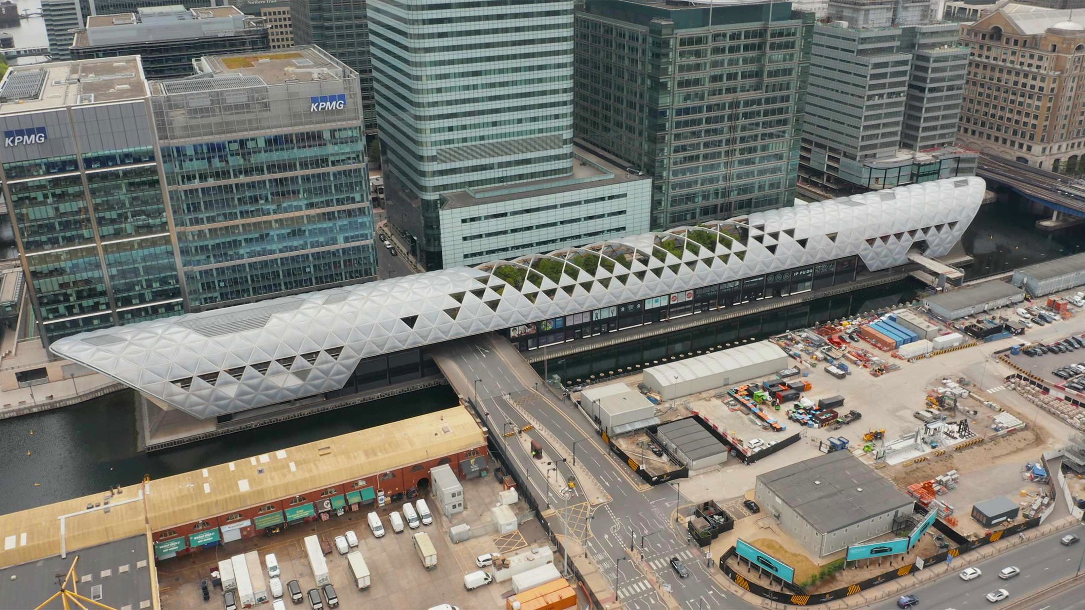 Canary Wharf Elizabeth Line Station seen from above