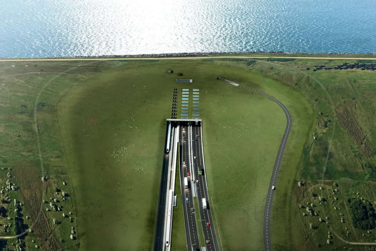 A highway with many cars on it.