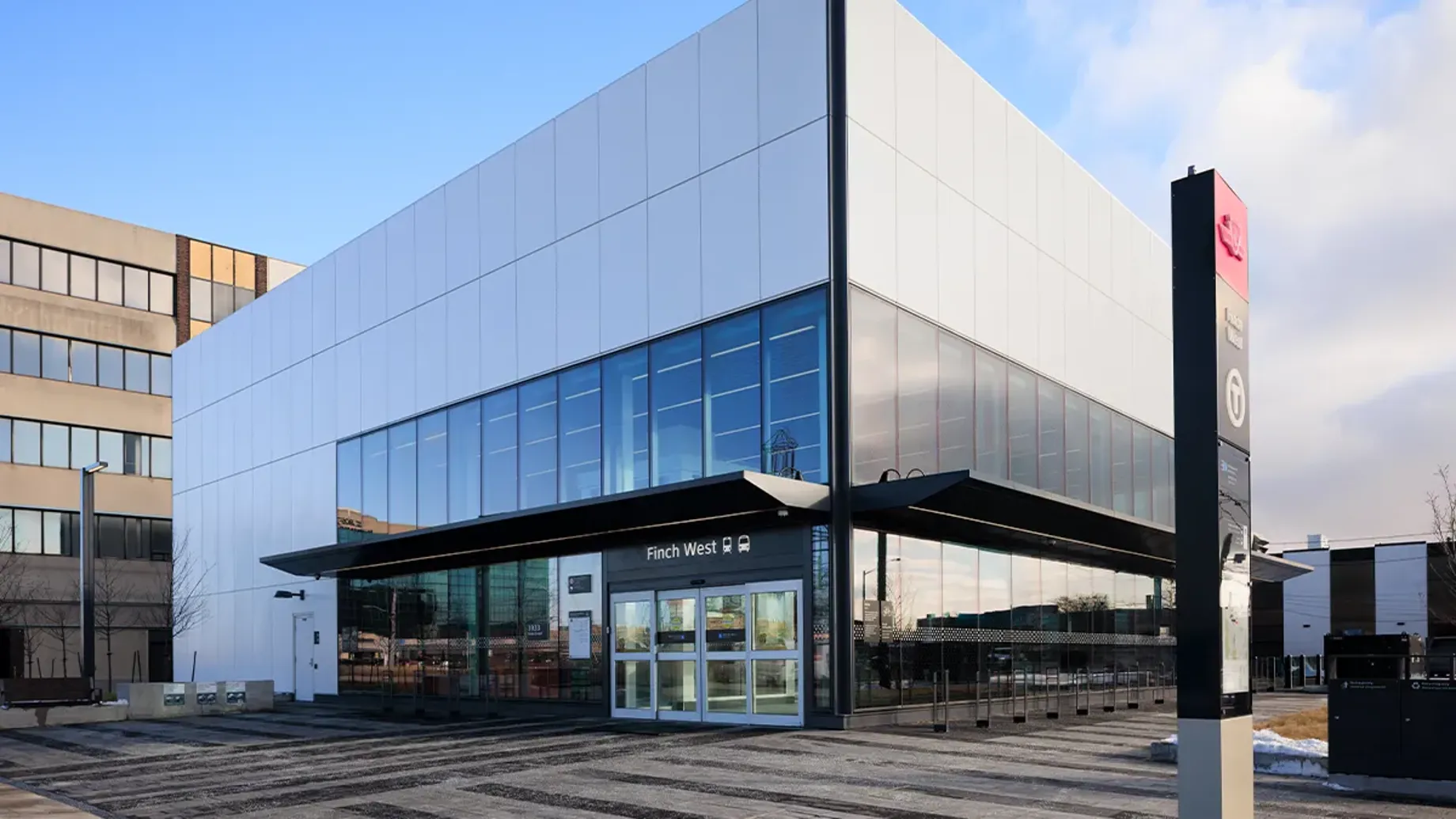 A building with glass windows.