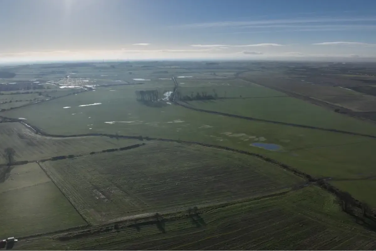 A visualisation of an aerial view of a green landscape.
