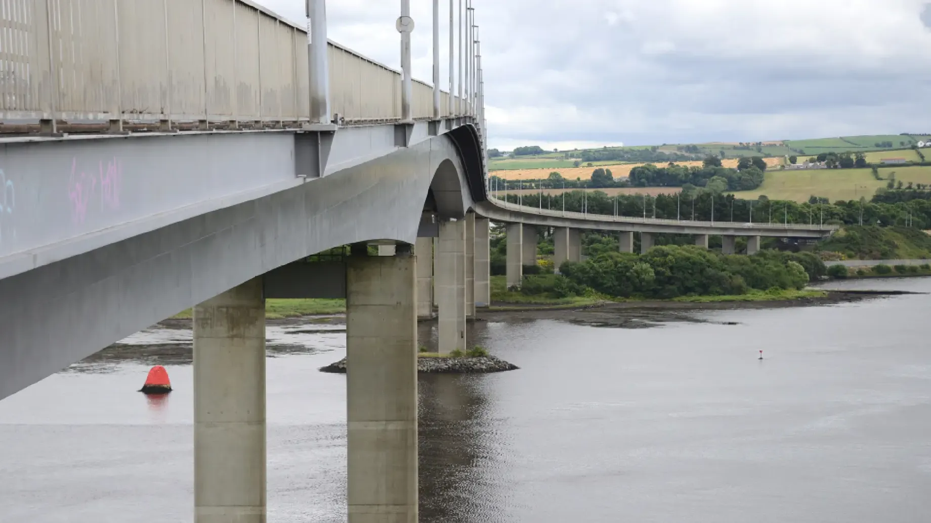A bridge over a river.