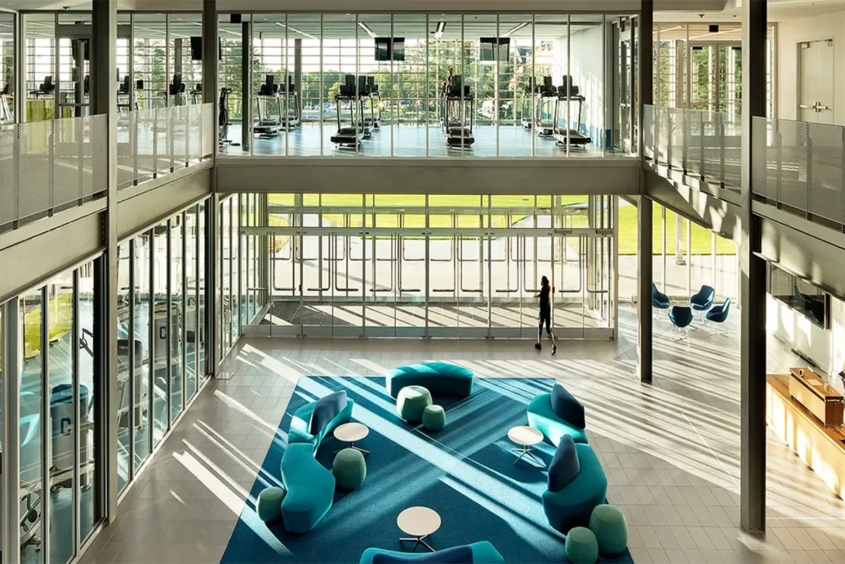 A large indoor swimming pool.