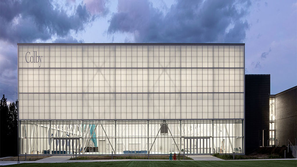 A large building with glass walls.