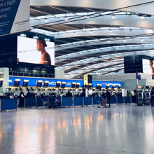 Check in desks at Heathrow Airport