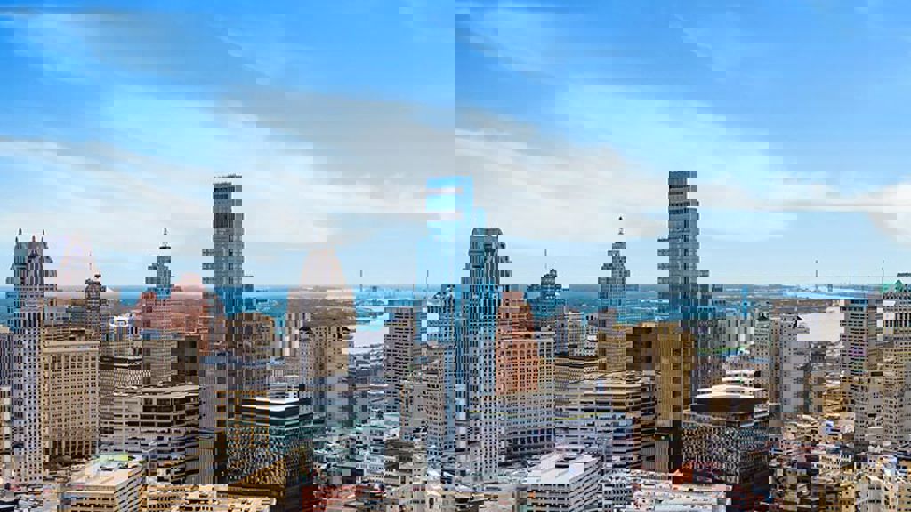 A city with many tall buildings.