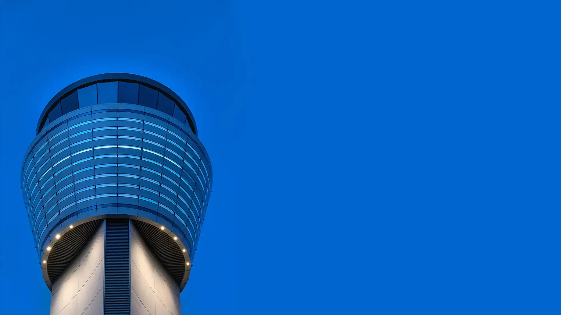 Top of Dublin Airport's Visual Control Tower with lights