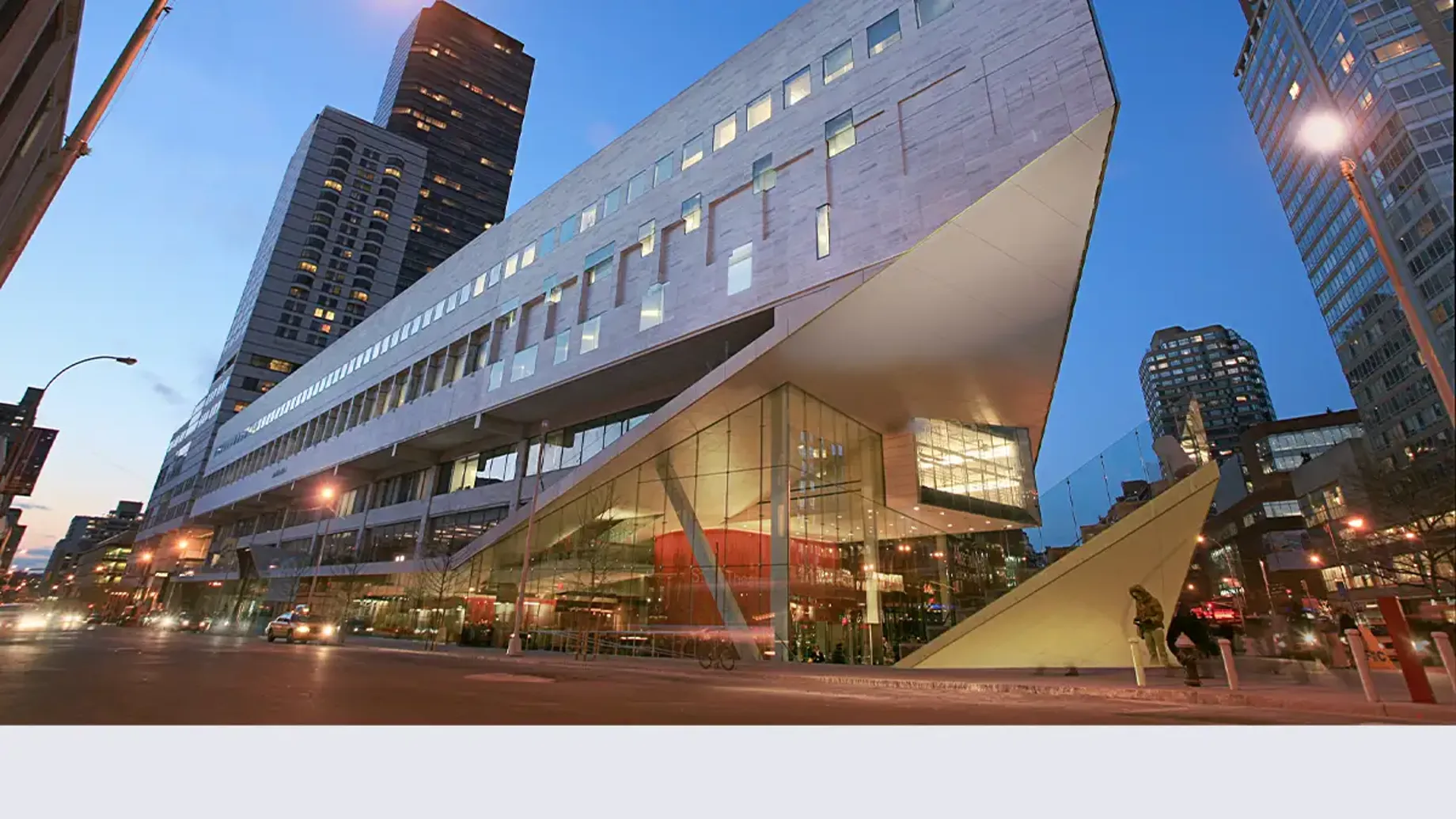 A building with a glass front.