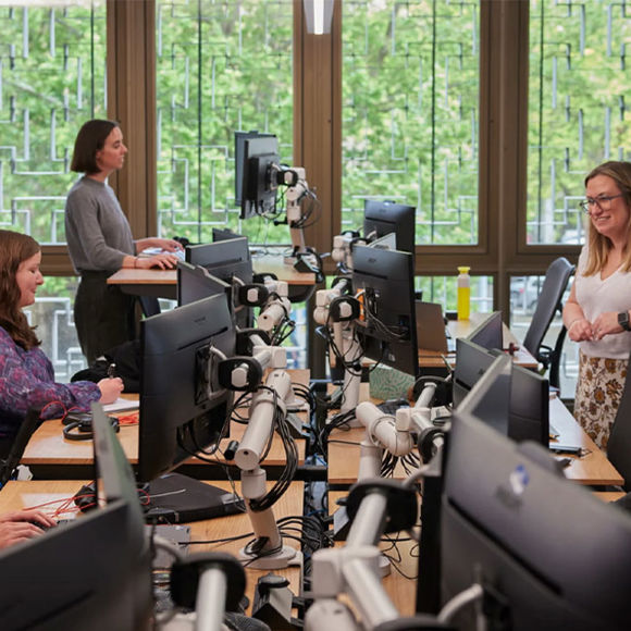 Staff working at desks