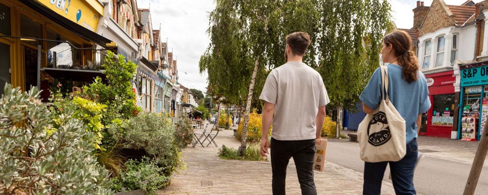 Pedestrians on Francis Road in Leyton, London