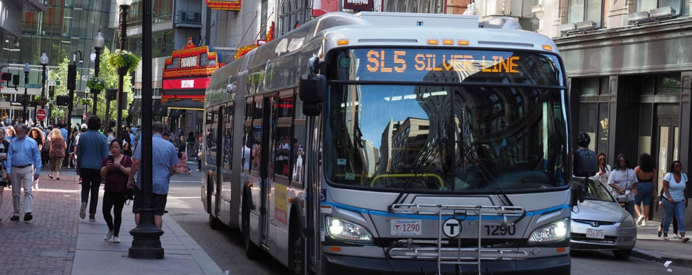 MBTA bus operating in Boston