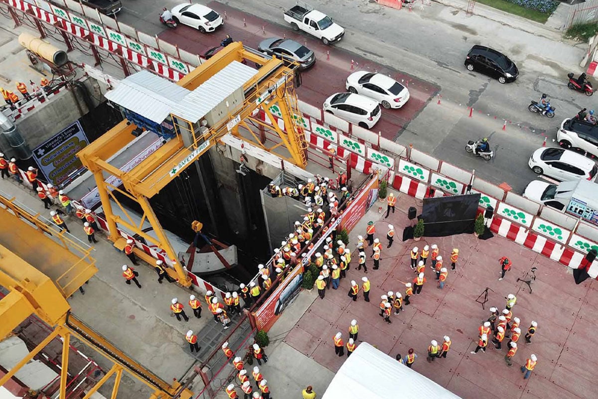 Aerial view of Orange Line construction above ground