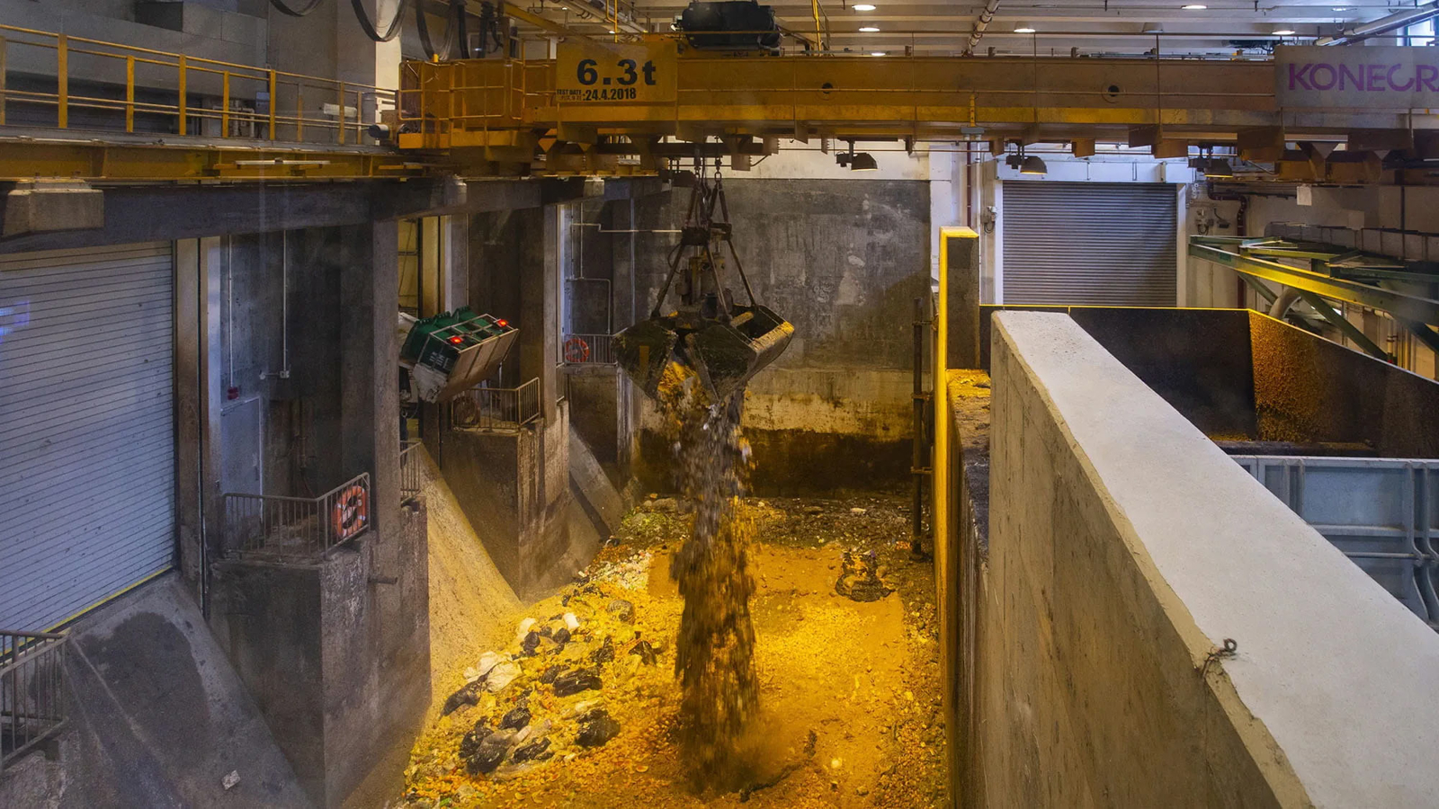 Food waste being deposited ready to be turned into energy 