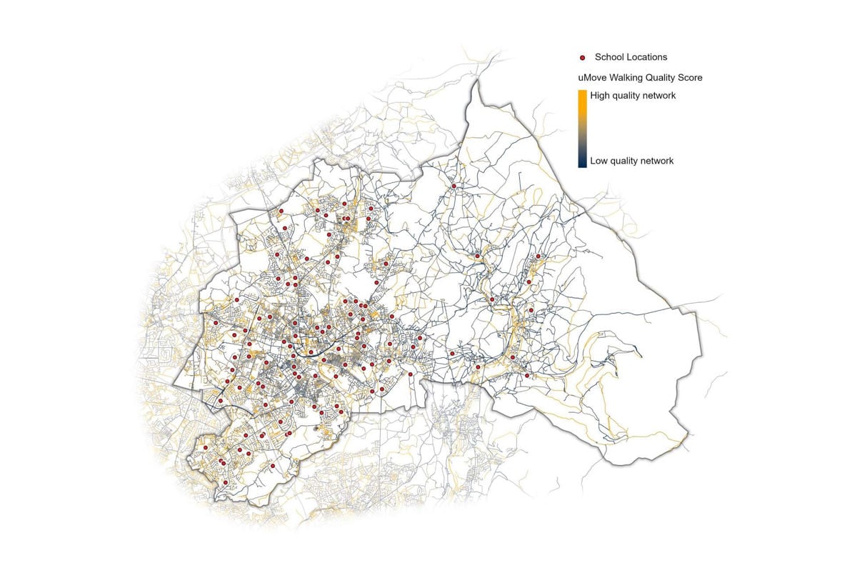 Map of Staterra walking quality scores across Oldham