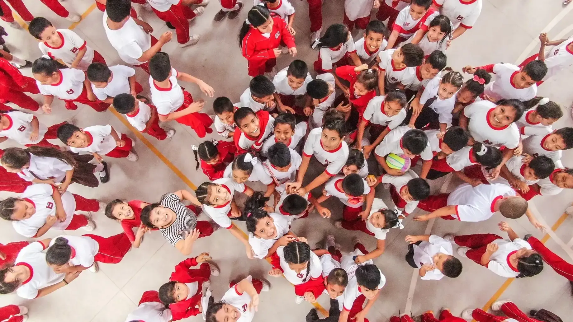 A group of children looking up at a camera