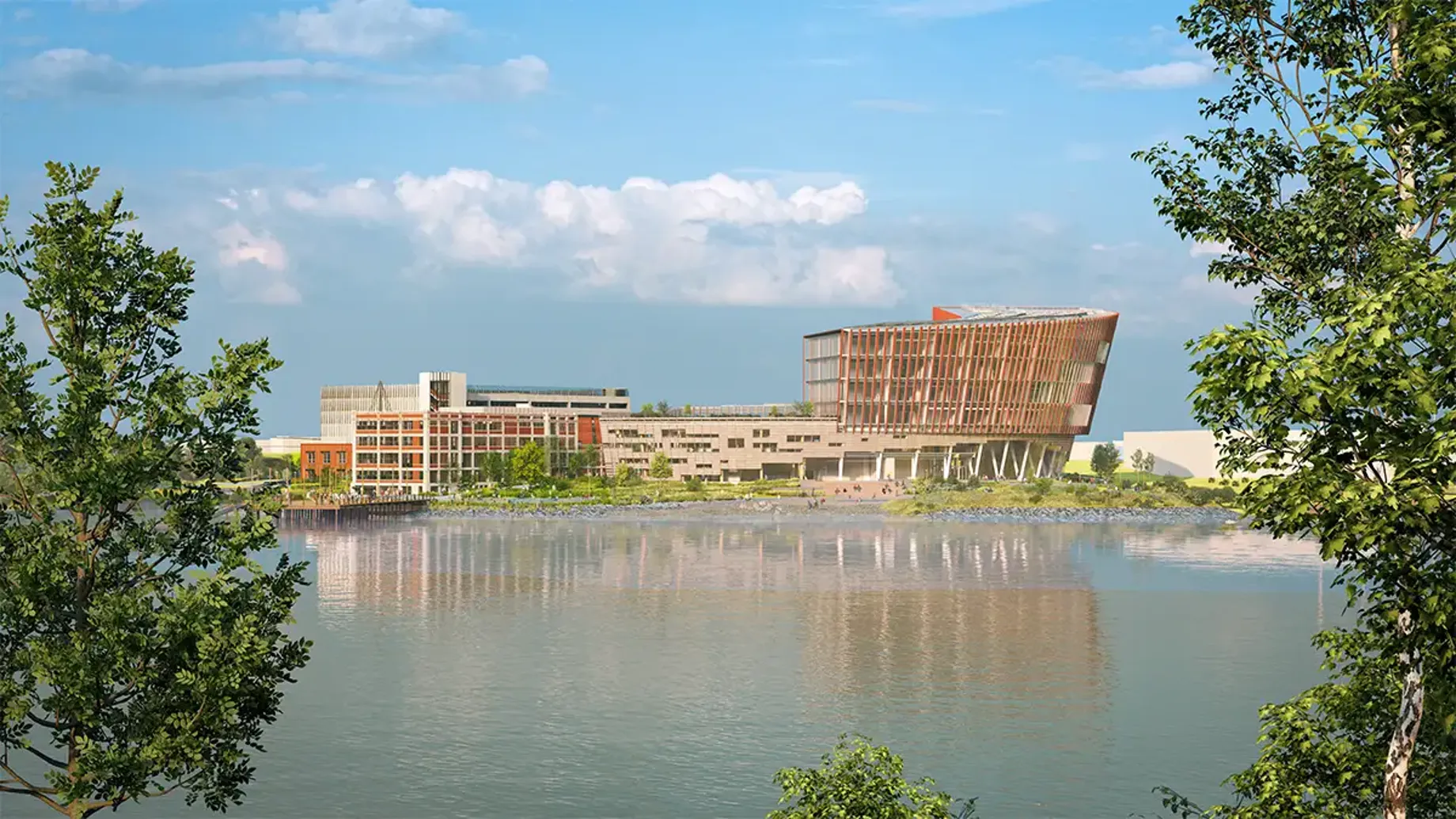 A body of water with buildings along it.
