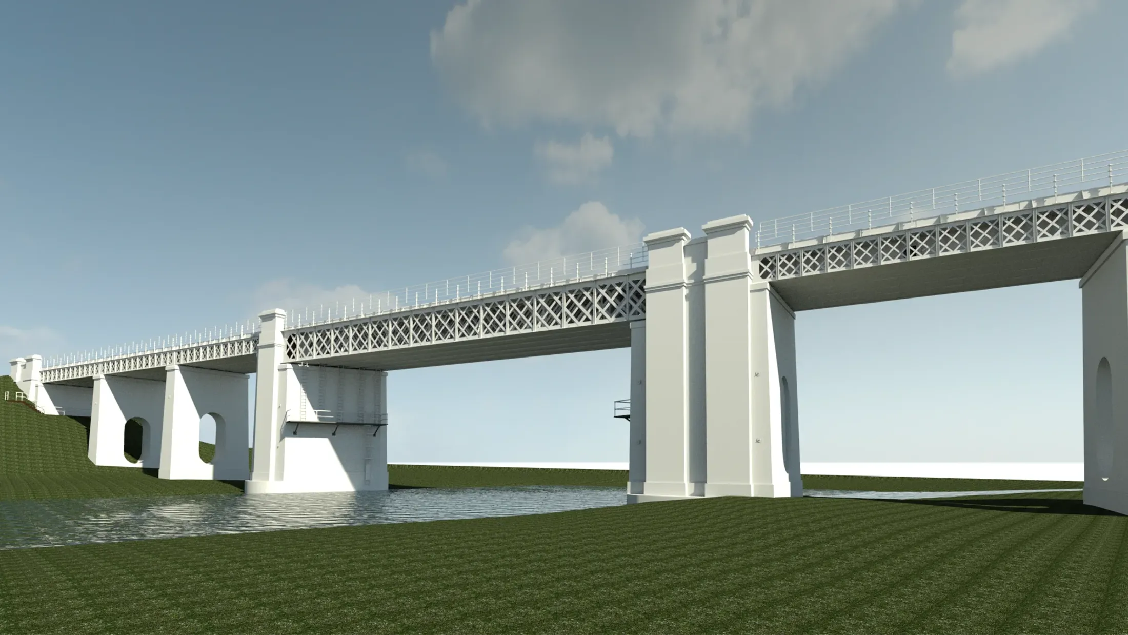 A bridge over a river.