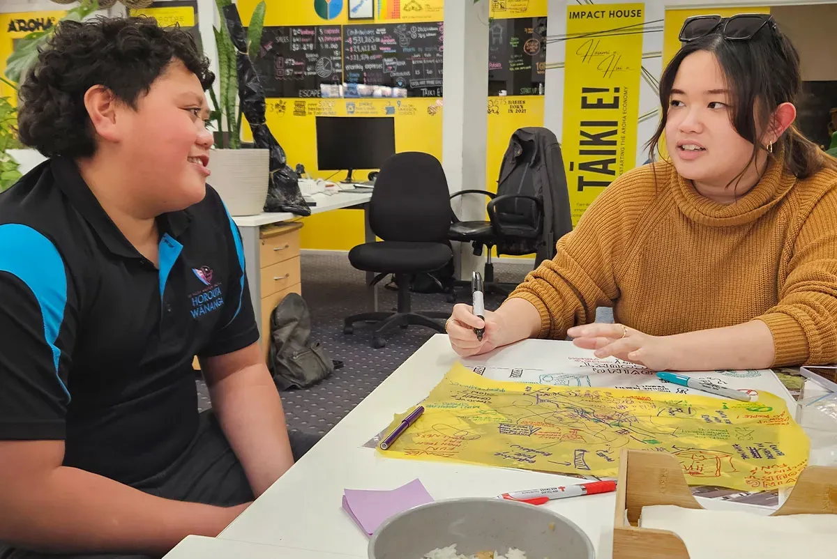 The Arup team co-designing with the local taiohi (teenagers)