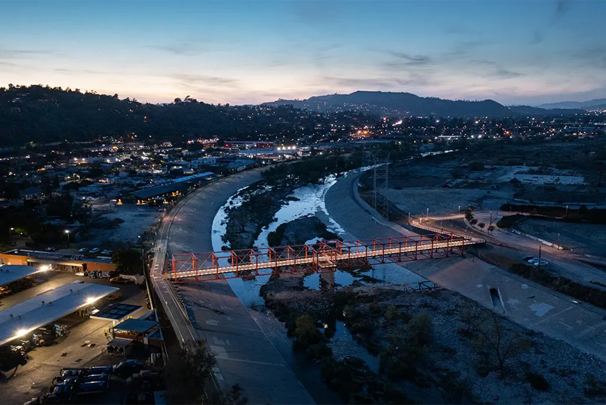 A bridge over a river.