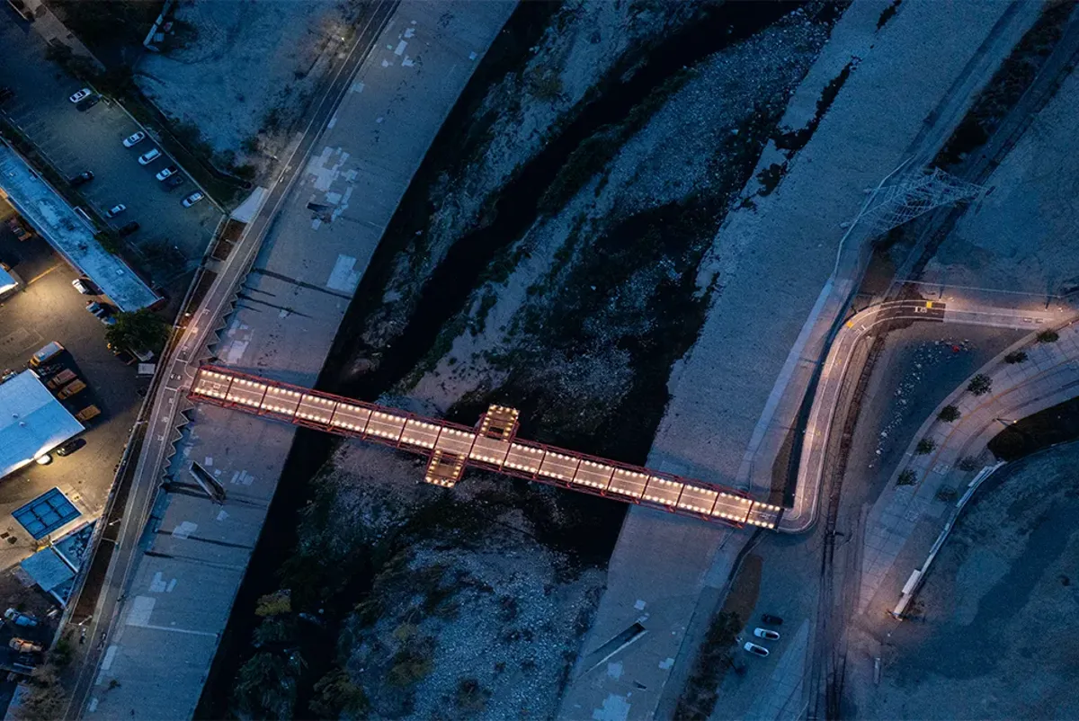 A bridge over a river.