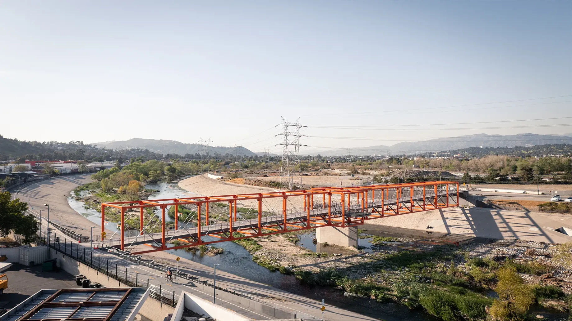 A bridge over a road.